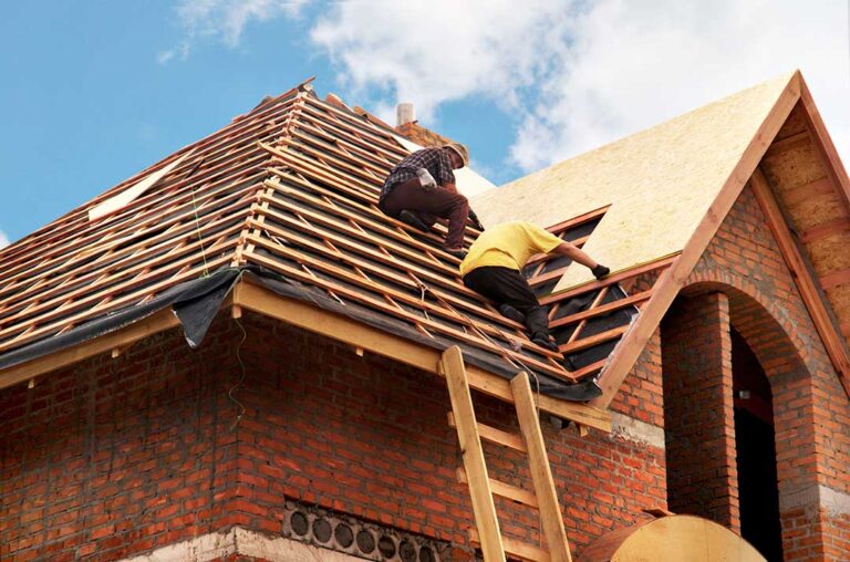 A homeowner observes missing shingles and a ceiling stain beneath a leaking residential roof.